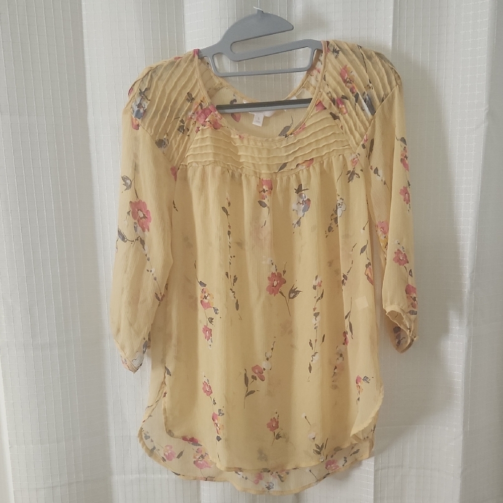 LC Lauren Conrad Cream Bib Collar Pleated Blouse